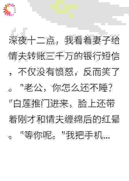 妻子给情夫转走三千万后我笑了